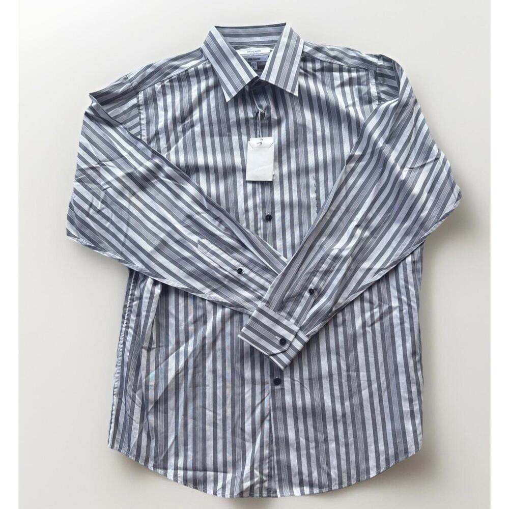 Murano Men's Button Down Long Sleeve Blue Striped Dress Shirt Size Large VTG